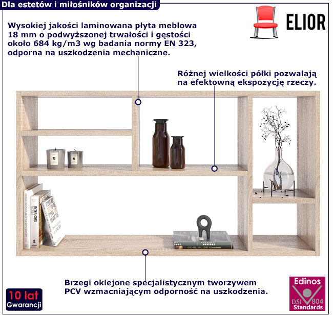 Półka regal wiszący 6-komorowy Wibi dab sonoma