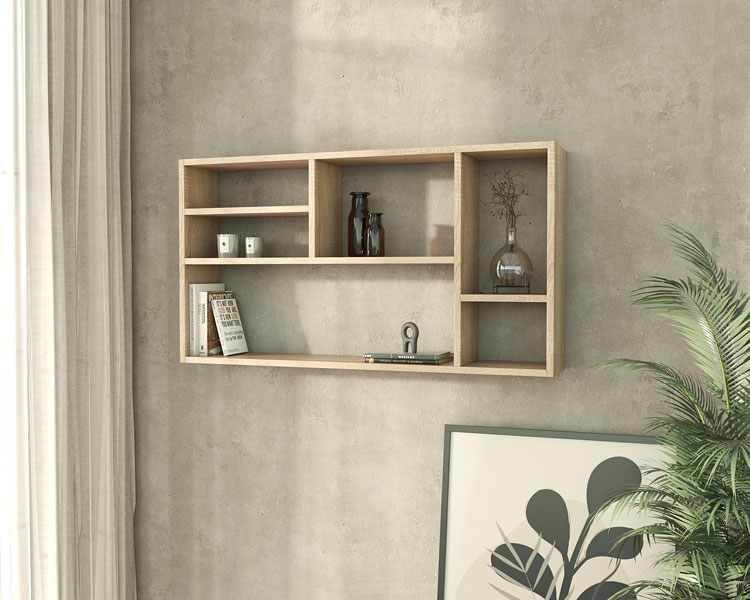 Nowoczesny regał ścienny na książki Wibi dąb sonoma