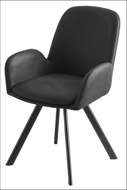 Czarne tapicerowane ekoskórą krzesło metalowe do salonu Fiteri