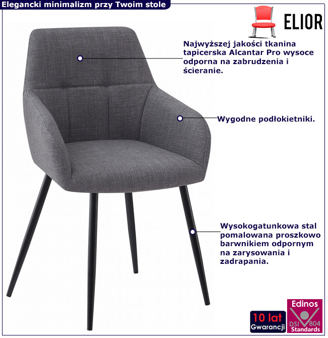 Ciemnoszare krzesło tapicerowane tkaniną Fiorentina