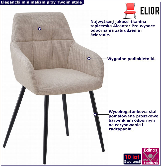 Beżowe krzesło tapicerowane tkaniną Fiorentina