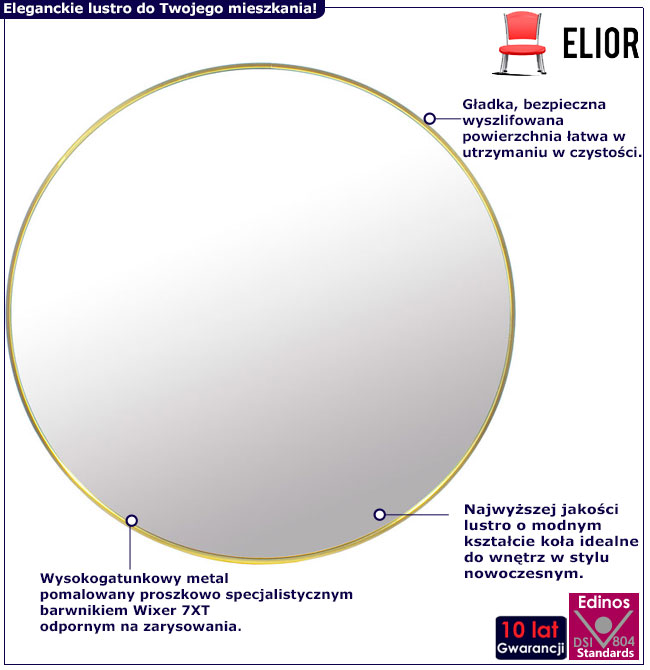 Infografika złotego metalowego lustra Pireo 40 cm