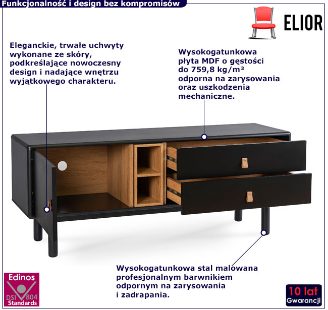 Czarna szafka RTV na nóżkach Ofro 5X