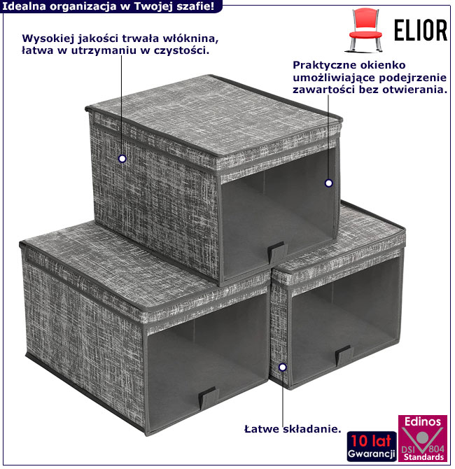 Komplet 3 szarych organizerów Belza