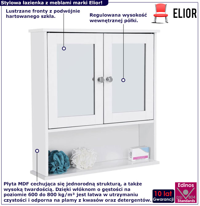 Biała lustrzana szafka nad umywalkę Imbali