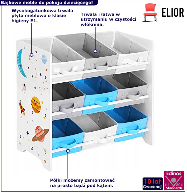 Regał z organizerami na zabawki Saliop