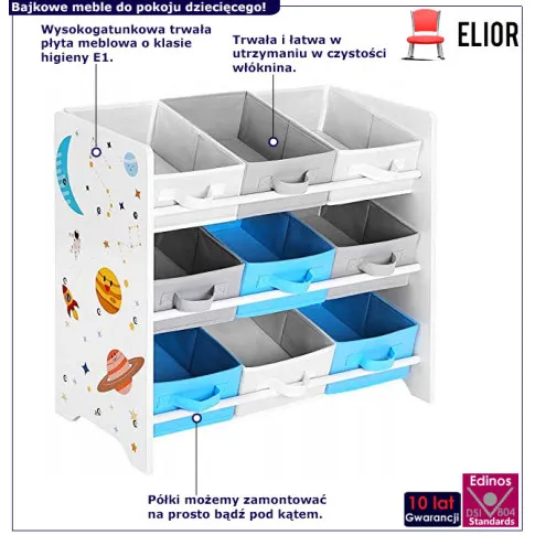 Regał do pokoju dzieciecego z pudełkami na zabawki Lily