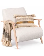 Fotel wypoczynkowy z drewnianymi podłokietnikami ecru - Merti 3X w sklepie Edinos.pl