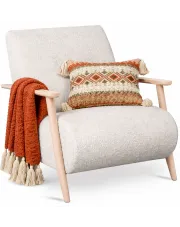 Kremowy fotel wypoczynkowy drewniany - Merti 3X w sklepie Edinos.pl