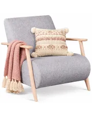 Jasnoszary fotel drewniany do czytania - Merti 3X w sklepie Edinos.pl