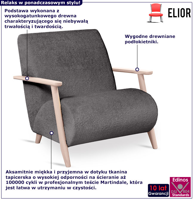 Drewniany fotel tapicerowany Merti 3X grafitowy