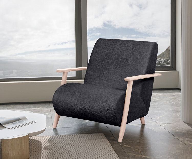 Salon z fotelem z drewnianymi podłokietnikami Merti 3X czarny