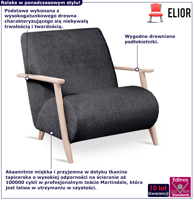 Drewniany fotel tapicerowany Merti 3X czarny