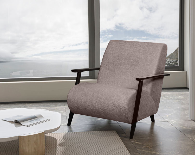 Salon z wykorzystaniem drewnianego fotela Merti 4X beżowy