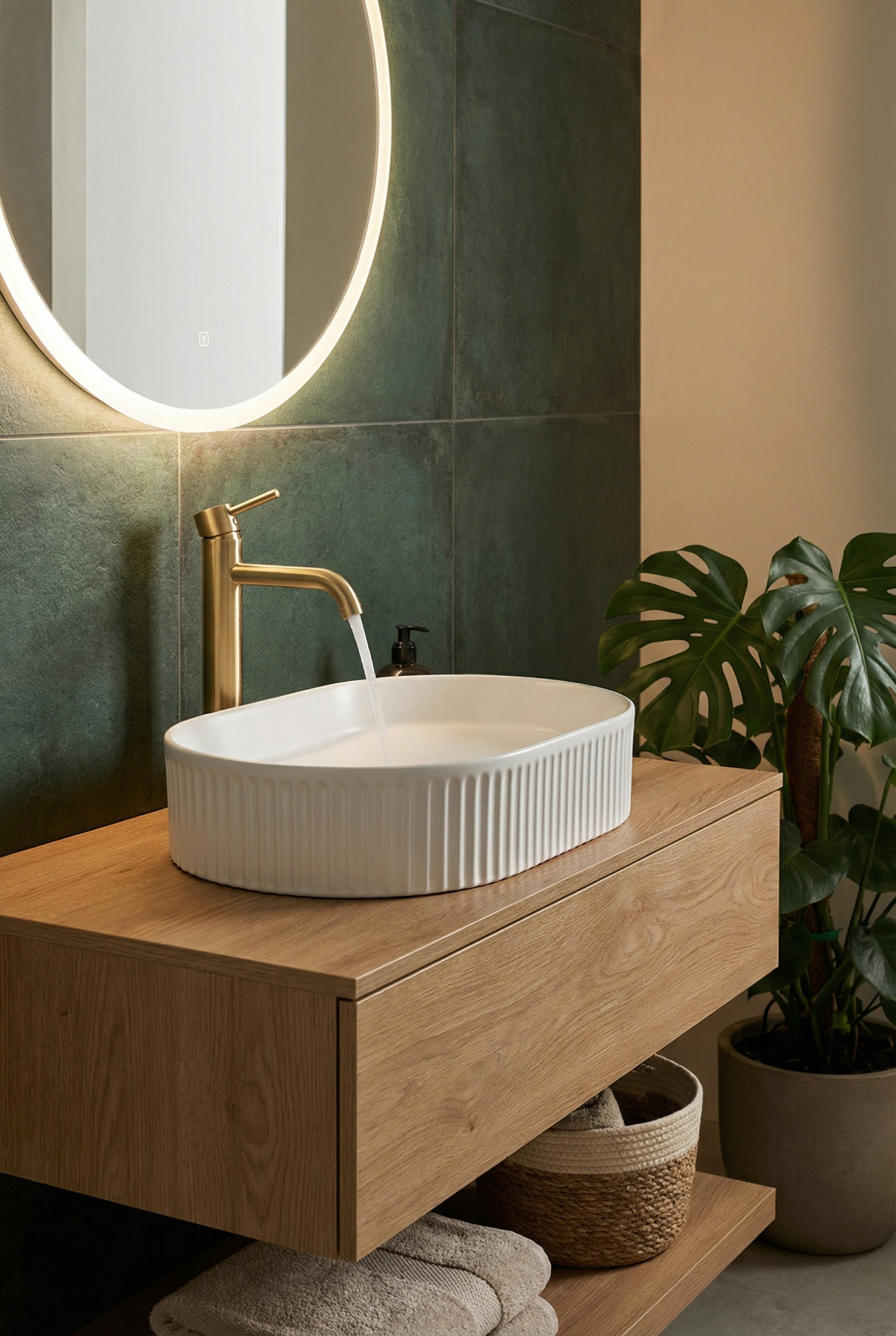 Aranżacja łazienki z biała umywalka nablatową Nifo 3X