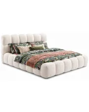 Łóżko z zagłówkiem boucle ze stelażem metalowym - Welles 4X 3 rozmiary w sklepie Edinos.pl