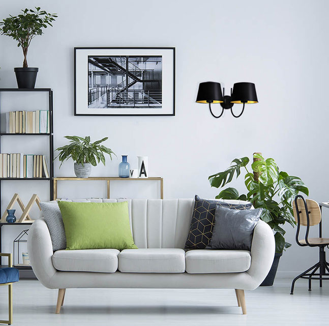 Czarny kinkiet podwójny abażurowy A801-Pinco