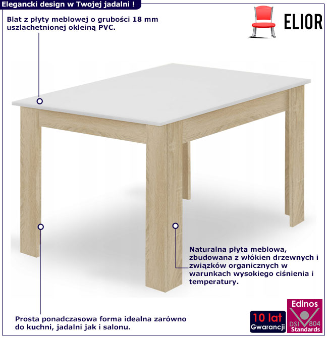 Skandynawski stół do jadalni Silio 4X biały + dąb sonoma