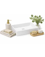 Biała prostokątna umywalka nablatowa - Mottled 35 cm w sklepie Edinos.pl