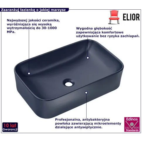 Granatowa umywalka na blat Zelfio 60