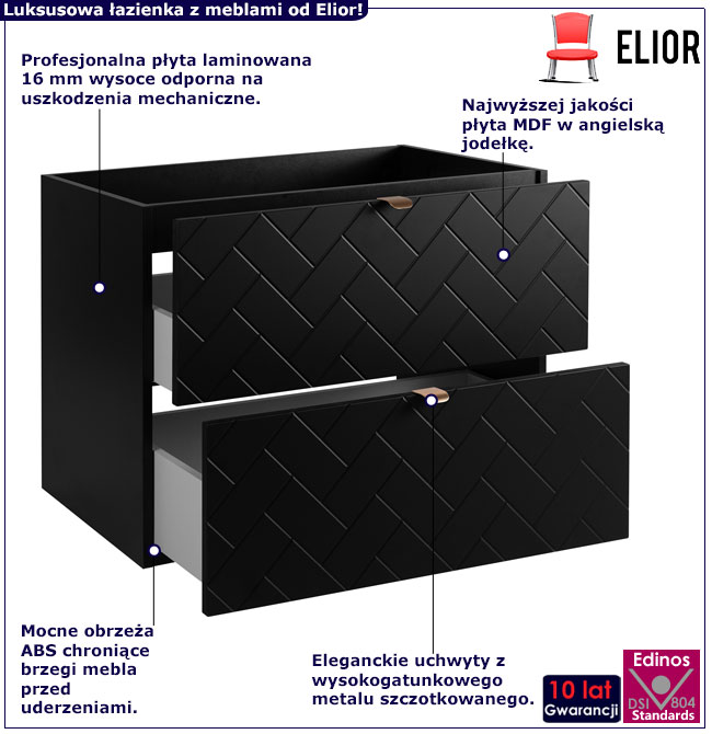 Czarna szafka podwieszana pod umywalkę z 2 szufladami Aploni 5X 80 cm