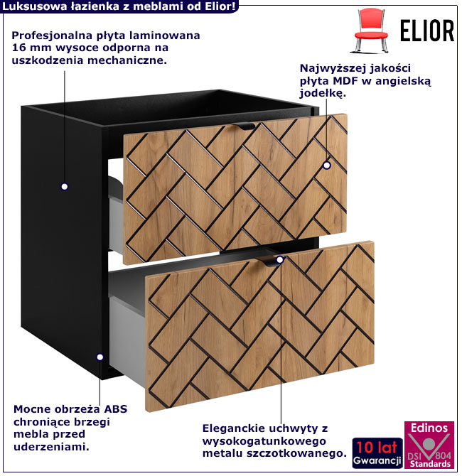 Wisząca szafka pod umywalkę z 2 szufladami dąb craft złoty Aploni 4X