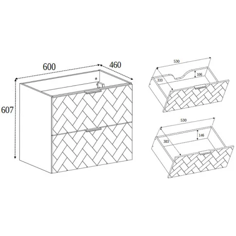 Wymiary wiszącej szafki łazinenkowej pod umywalkę z szufladami Nessia 4X