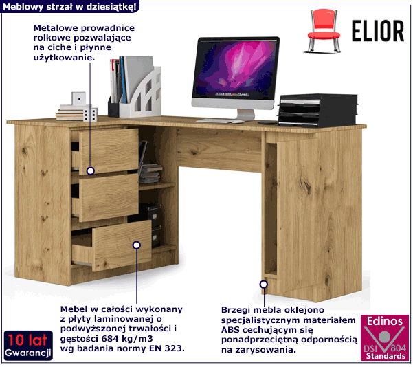 Biurko nowoczesne narożne Volume 3X dąb artisan