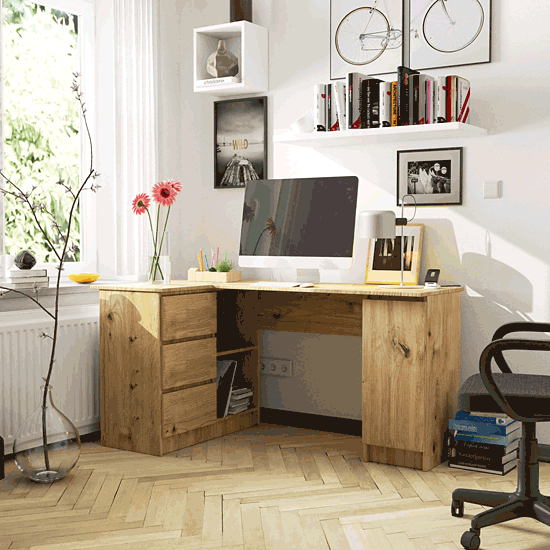 Wizualizacja biurka narożnego Volume 3X dąb artisan