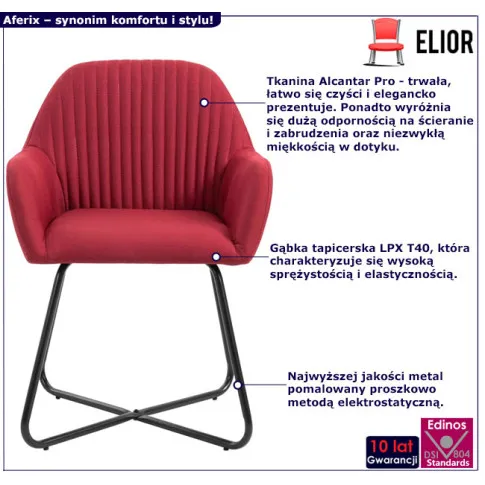 Czerwone tapicerowane krzesło z kompletu Aferix