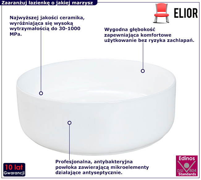 Biała umywalka nablatowa Mreya