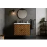Nowoczesna szafka pod umywalkę z 2 szufladami 80 cm czarny   dąb craft złoty   Aploni 5X