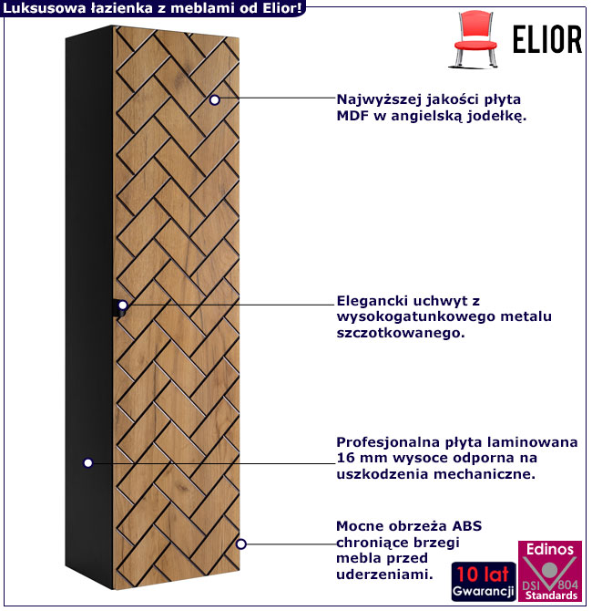 Wiszący słupek łazienkowy Aploni 7X czarny + dąb craft złoty