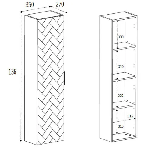 Wymiary wiszącego słupka łazienkowego Nessia 7X