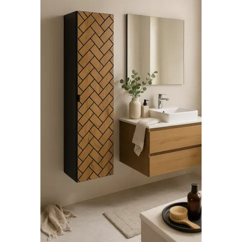 Wiszący słupek łazienkowy czarny   dąb craft złoty   Aploni 7X