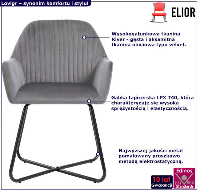 Tapicerowane krzesło Uzi szare
