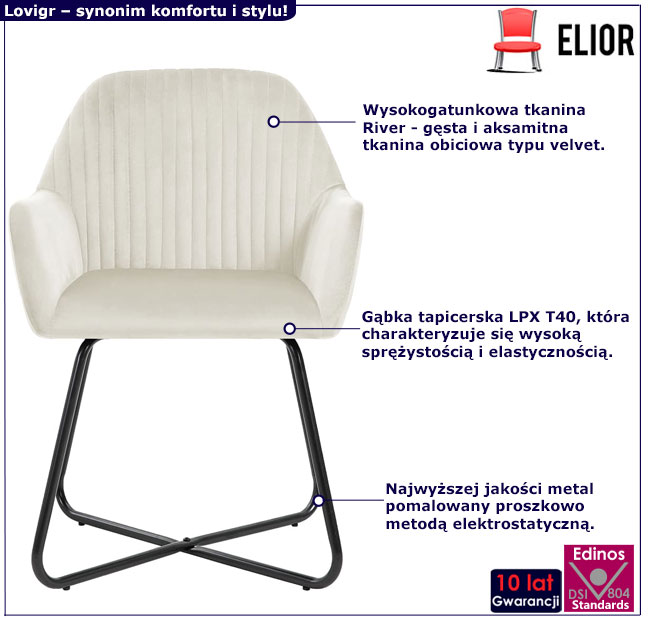 Tapicerowane krzesło Uzi kremowy