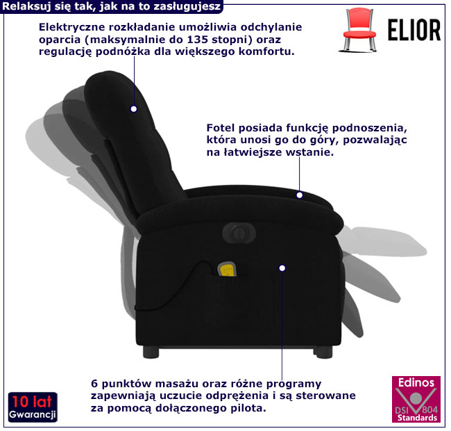 Czarny fotel masujący rozkładany Balto