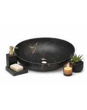 Czarna okrągła ceramiczna umywalka nablatowa - SMOKED w sklepie Edinos.pl