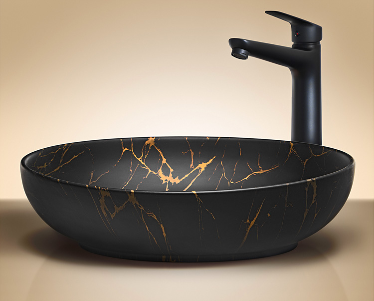 Czarna nowoczesna umywalka marmurkowa Gelo