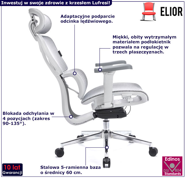 Biały ergonomiczny fotel Brondi