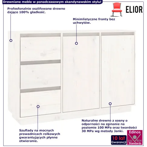 Fotografia Biała duża komoda z litego drewna - Orelia z kategorii Komody