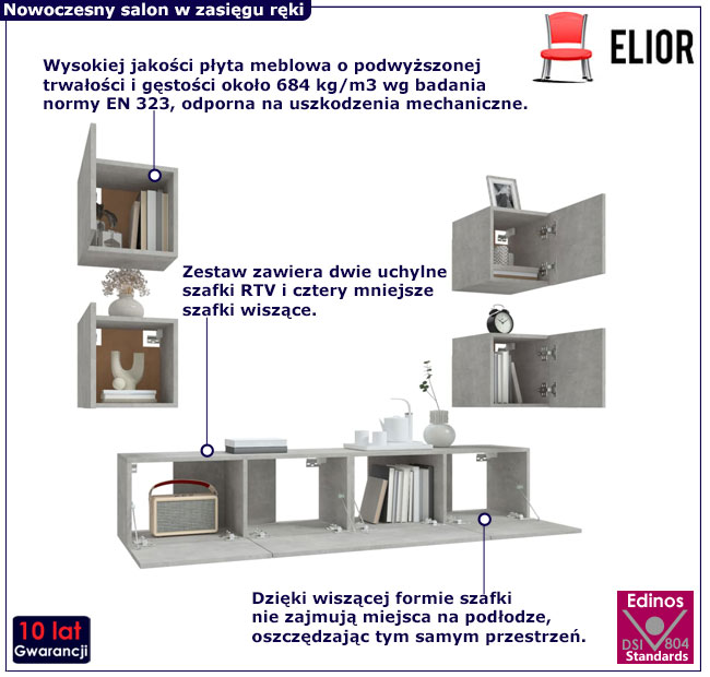 Nowoczesna meblościanka wisząca Omexa beton