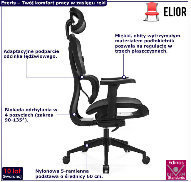 Czarny ergonomiczny fotel Tirena