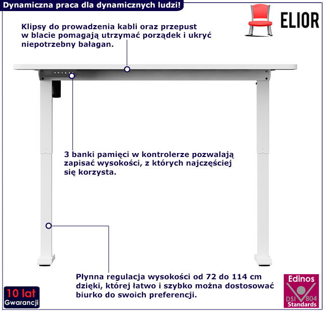 Białe elektryczne biurko Bergan 3X