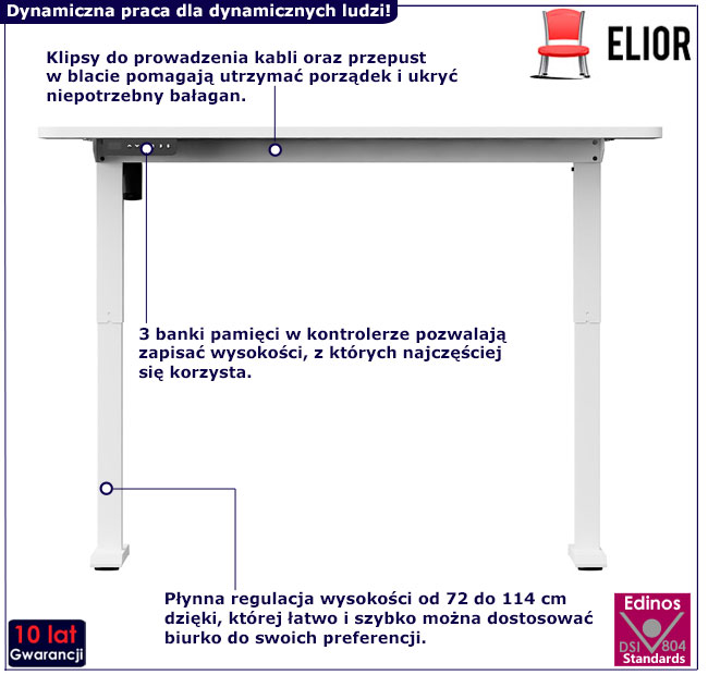 Białe elektryczne biurko Klever 4X