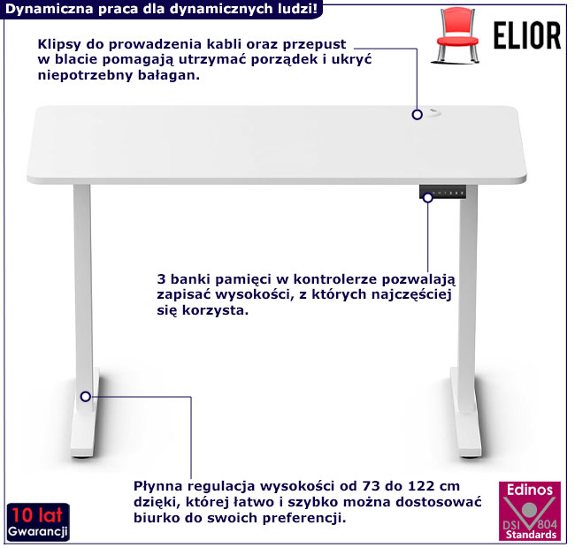 Białe elektryczne biurko Klever 5X