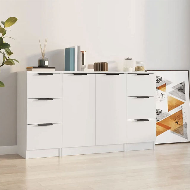 Biała komoda 120 cm z 6 szufladami i szafką Soreli