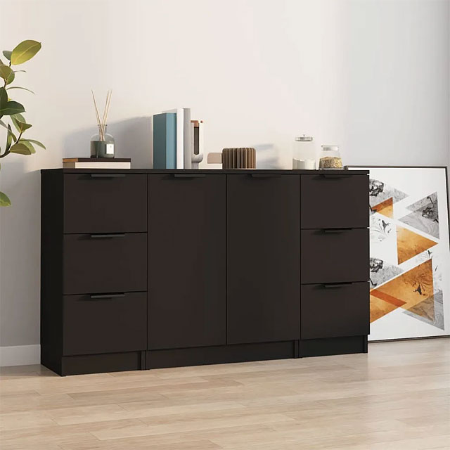 Czarna komoda 120 cm z 6 szufladami i szafką Imex