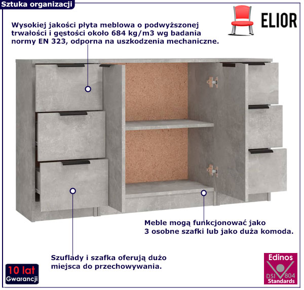 Komoda z szufladami i szafką do salonu Neris beton